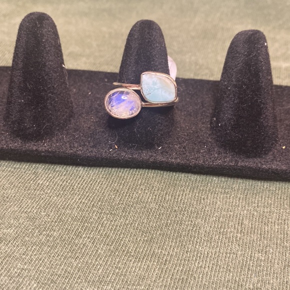 Solid Sterling Silver Larimar and Rainbow Moonstone - Picture 2 of 3